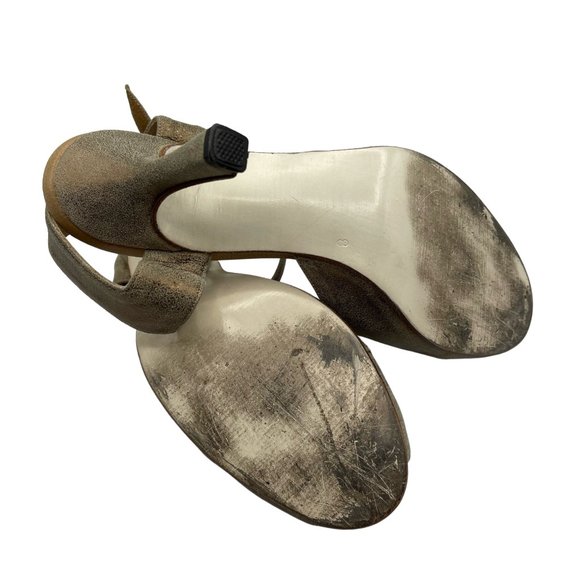 COMME IL FAUT METALLIC GOLD PRINTED SUEDE CRISSCROSS OPENBACK TANGO SANDALS SZ 8 - Picture 11 of 12